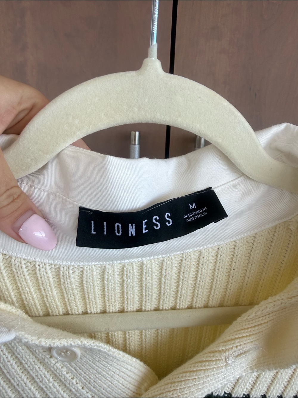 Lioness Green and Cream Ribbed Polo Sweater - Picture 3 of 4